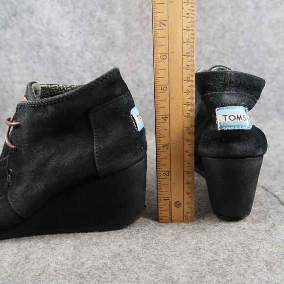 Toms Shoes Womens 6 Desert Booties Wedge Ankle Boot Fashion Casual Suede Black - Picture 8 of 15